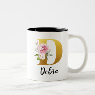 Tasse 2 Couleurs Monogramme floral personnalisé Nom initial