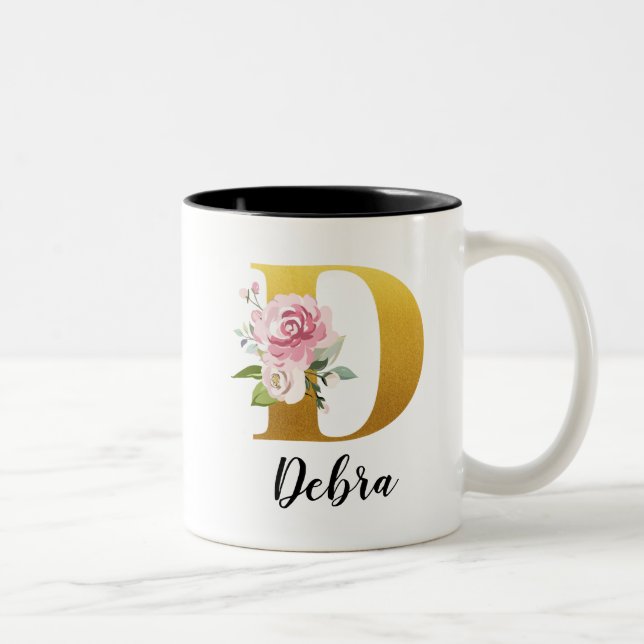 Tasse 2 Couleurs Monogramme floral personnalisé Nom initial (Droit)