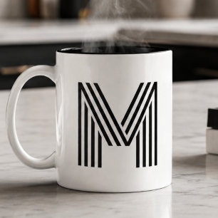 Tasse 2 Couleurs Monogramme Initial Lettre Noir Minimaliste Moderne