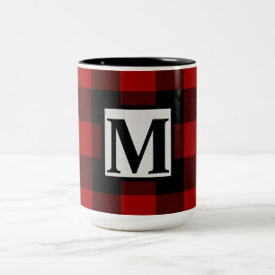 Tasse 2 Couleurs Monogramme initial sur le bison rouge et noir plaq