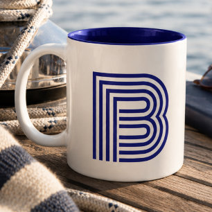 Tasse 2 Couleurs Monogramme Initiale Bleue Moderne Simple