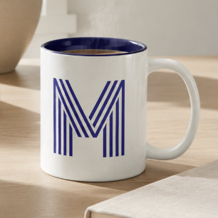 Tasse 2 Couleurs Monogramme Initiale Bleue Moderne Simple