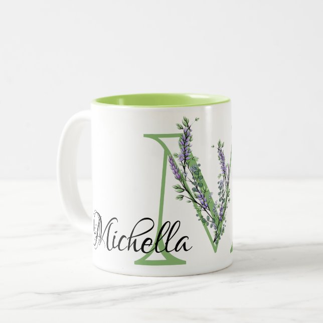 Tasse 2 Couleurs Monogramme M Lavender Eucalyptus (Devant gauche)