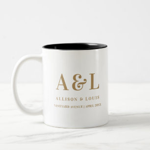 Tasse 2 Couleurs Monogramme mariage minimaliste or blanc