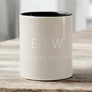 Tasse 2 Couleurs Monogramme minimaliste classique beige Taupe neutr