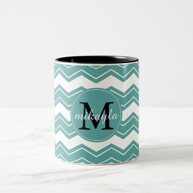 Tasse 2 Couleurs Monogramme Minty Chevron (Centre)