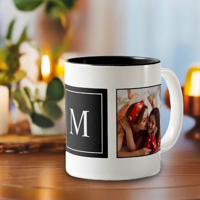 Tasse 2 Couleurs Monogramme moderne Collage photo (A perfect gift for holidays or birthdays. Surprise your loved one with a monogrammed mug)