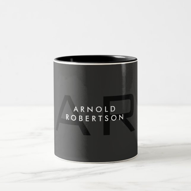 Tasse 2 Couleurs Monogramme moderne Gris clair tendance Ajouter un  (Centre)