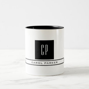 Tasse 2 Couleurs Monogramme moderne Professional Plain Nom simple