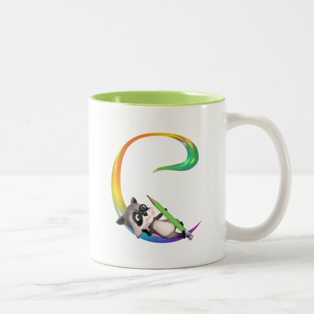 Tasse 2 Couleurs Monogramme nerd mignon C de raton laveur (Droit)