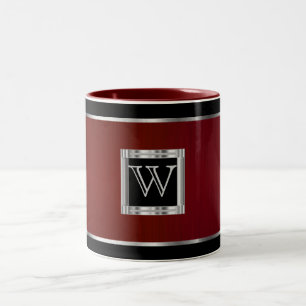 Tasse 2 Couleurs Monogramme noir et argent sur marron brosse