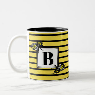 Tasse 2 Couleurs Monogramme noir et jaune de l'abeille   de miel de