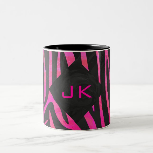 Tasse 2 Couleurs Monogramme noir et rose chaud Zebra Design (Centre)