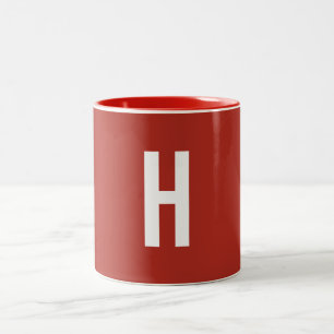 Tasse 2 Couleurs Monogramme Nom Initiales Minimaliste Brique Rouge