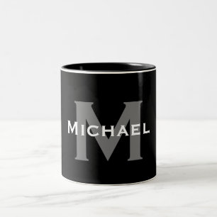 Tasse 2 Couleurs Monogramme nommé noir et blanc élégant