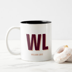 Tasse 2 Couleurs Monogramme personnalisé minimaliste rose bordeaux