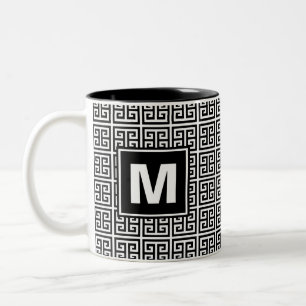 Tasse 2 Couleurs Monogramme principal grec noir et blanc moderne