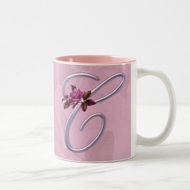 Tasse 2 Couleurs Monogramme rose C de roses (Droit)