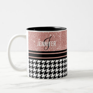 Tasse 2 Couleurs Monogramme rose or parties scintillant houndstooth