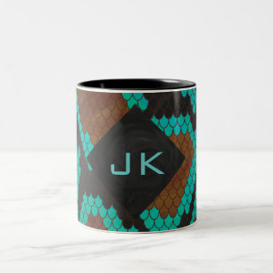 Tasse 2 Couleurs Monogramme serpent impression Brown et Turquoise