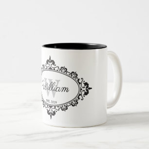 Tasse 2 Couleurs Monogramme Vintage minimaliste noir et blanc Damas