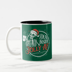 Tasse 2 Couleurs Mort à l'intérieur mais joyeux crâne de père Noël 