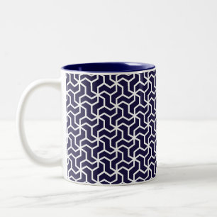 Tasse 2 Couleurs Motif Art déco bleu blanc marine