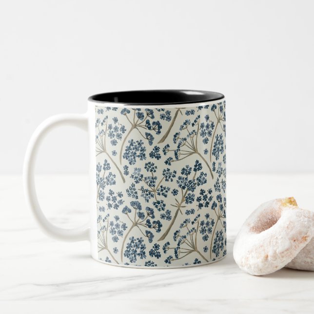 Tasse 2 Couleurs Motif Bleu Aquarelle Fleur de cheminée (Avec donut)