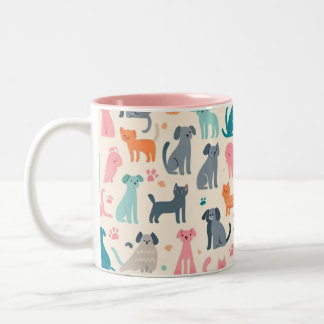 Tasse 2 Couleurs Motif chien et chat sans couture