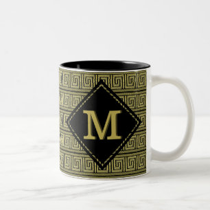 Tasse 2 Couleurs Motif Classique Clé Grecque en Or et Noir