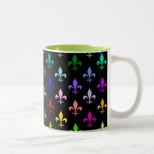 Tasse 2 Couleurs Motif coloré de fleur de lis sur le noir