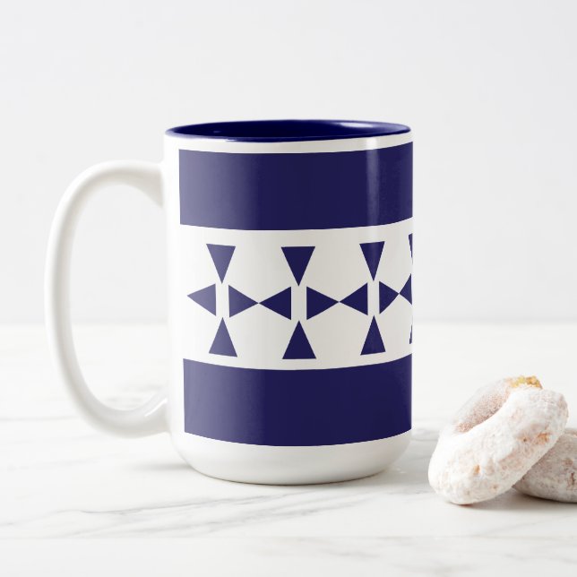 Tasse 2 Couleurs Motif de bandes triangles bleues (Avec donut)