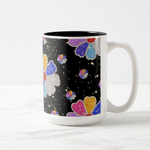 Tasse 2 Couleurs Motif de bijou floral scintillant