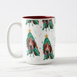 Tasse 2 Couleurs Motif de chien de race Basset Hound étoiles Noël