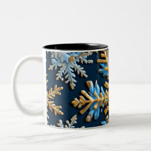 Tasse 2 Couleurs Motif de flocons sur un arrière - plan bleu foncé
