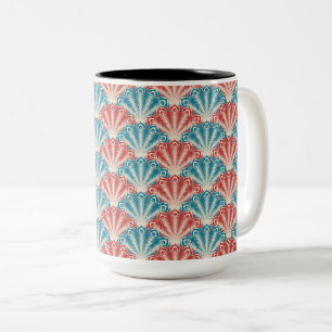 Tasse 2 Couleurs Motif de la queue de paon rouge et bleu