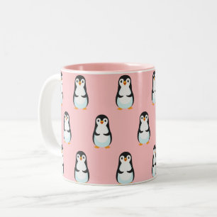 Tasse 2 Couleurs Motif de manchot noir et blanc sur fond rose clair
