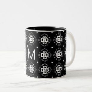 Tasse 2 Couleurs Motif de monogramme noir et blanc élégant orné