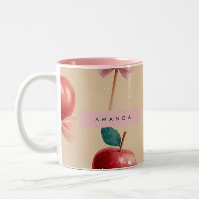 Tasse 2 Couleurs Motif de pomme de bonbons de charme personnalisé (Gauche)