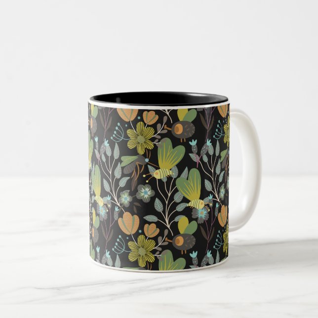 Tasse 2 Couleurs Motif de printemps foncé (Devant droit)