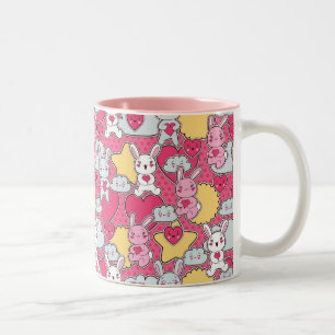 Tasse 2 Couleurs Motif d'enfant de Kawaii avec des griffonnages
