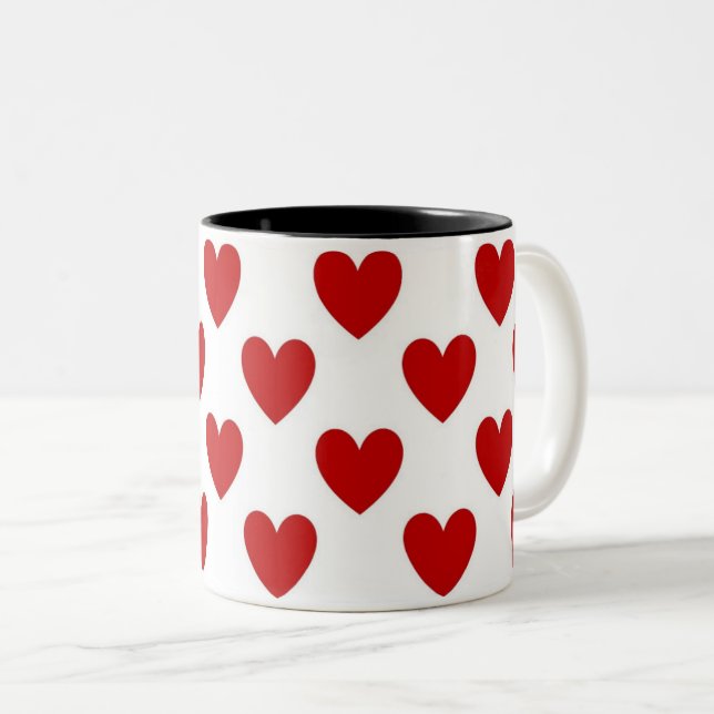 Tasse 2 Couleurs Motif des Coeurs Rouge et Blanc (Devant droit)