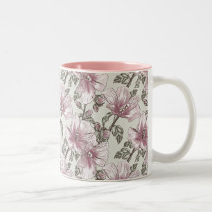 Tasse 2 Couleurs Motif des fleurs d'hibiscus roses rousses