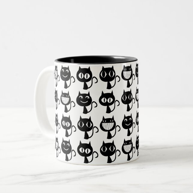 Tasse 2 Couleurs Motif Expressions de chats noirs mignons (Devant gauche)
