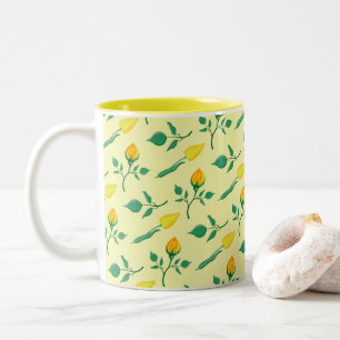Tasse 2 Couleurs Motif floral avec rose jaune et fleurs de tulipe