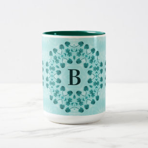Tasse 2 Couleurs Motif floral, bleu Turquoise initial