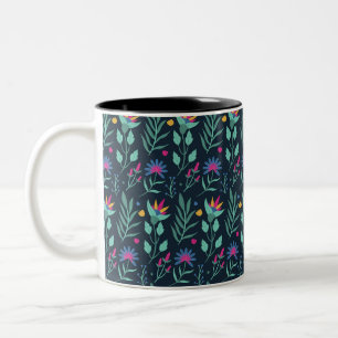 Tasse 2 Couleurs Motif floral exotique peint à la main-23206