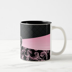 Tasse 2 Couleurs Motif floral noir et rose élégant