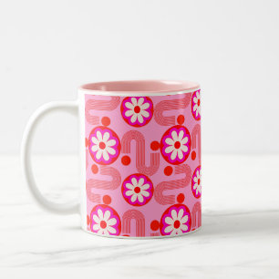 Tasse 2 Couleurs Motif Floral rose moderne du milieu du siècle Retr