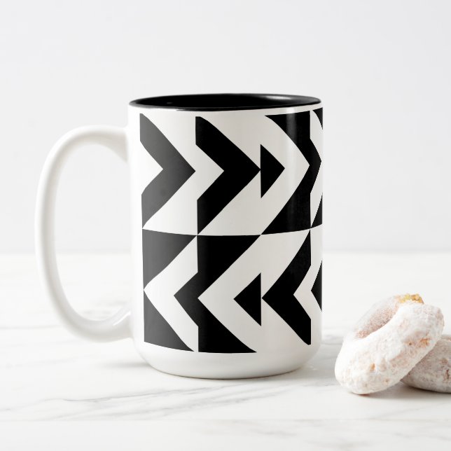 Tasse 2 Couleurs Motif géométrique Chevron noir et blanc (Avec donut)